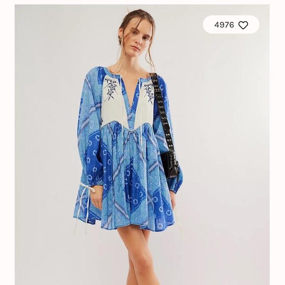 035 Free People Day Dreaming Mini in Blue Combo NWT Size Small - Picture 1 of 12